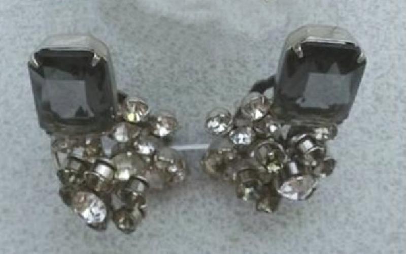 Front view of Gray (black Diamond) Emerald Cut Earrings Clip