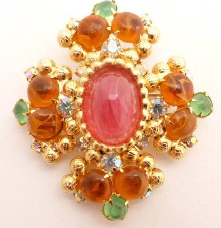 Front view of Multiple Colors Cabochons Plastic Brooch