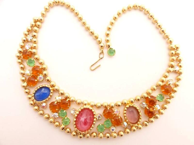 Front view of Multiple Colors Cabochons Plastic Necklace