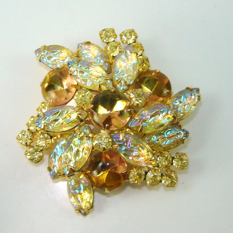 Front view of Yellow Cabochons Molded/Cut Brooch