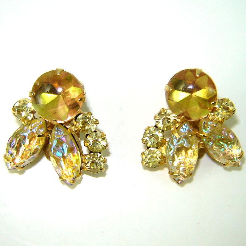 Front view of Yellow Cabochons Molded/Cut Earrings Clip