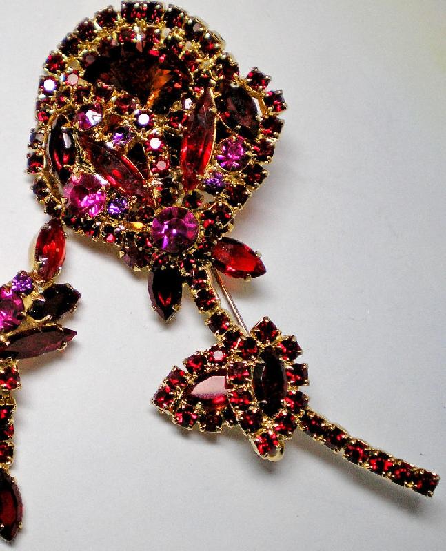 Front view of Red Navettes Rivoli/Margarita Brooch