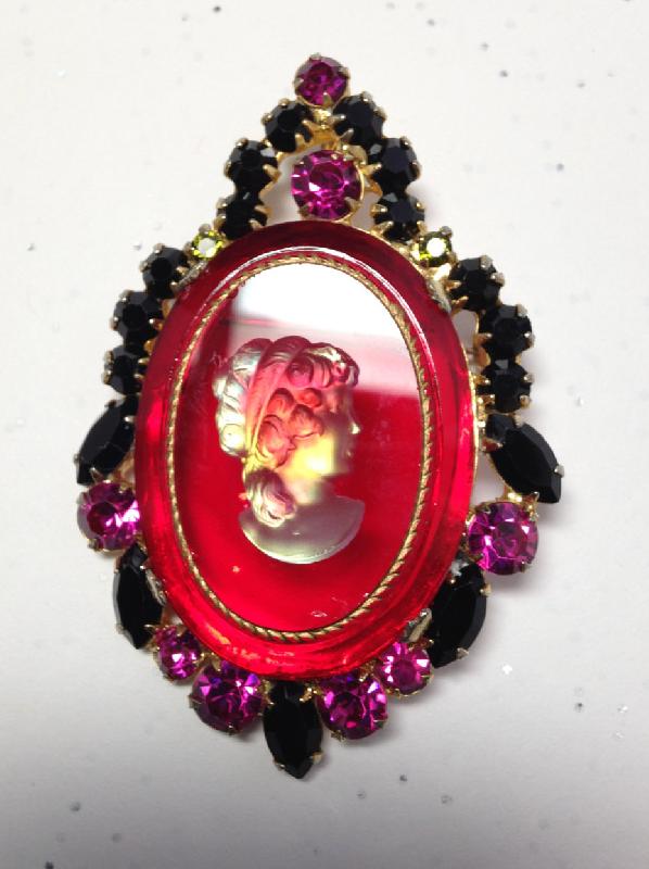 Front view of Red Cabochons Molded/Cut Pin Pendant