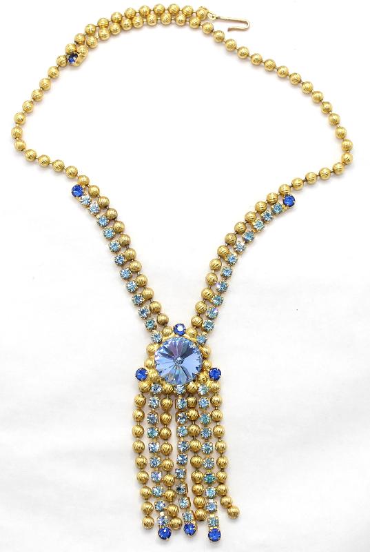Front view of Blue Chatons Only Rivoli/Margarita Necklace