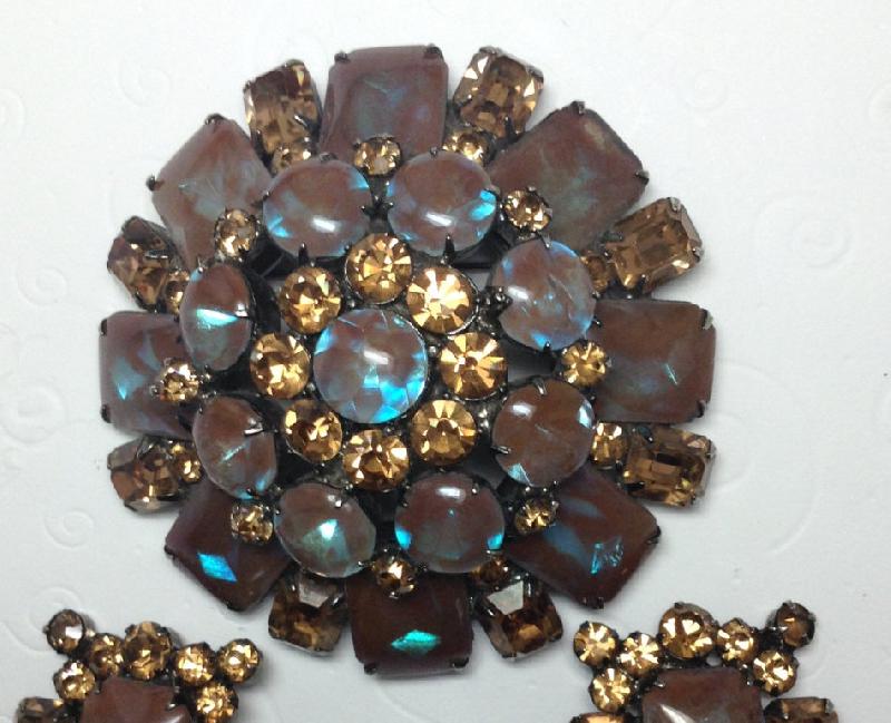 Front view of Topaz Emerald Cut Multi-Color/Shaded Brooch