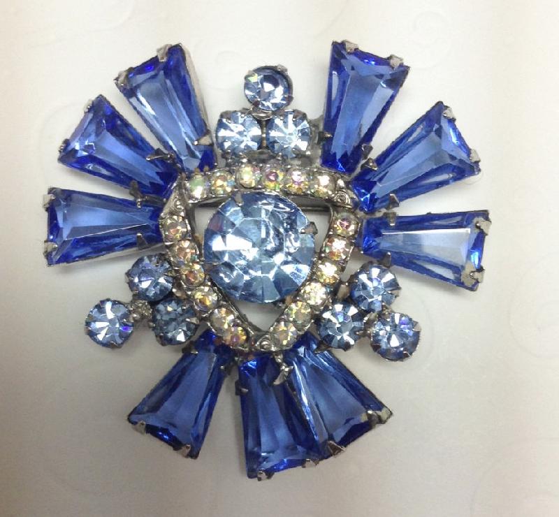 Front view of Blue Keystones Brooch