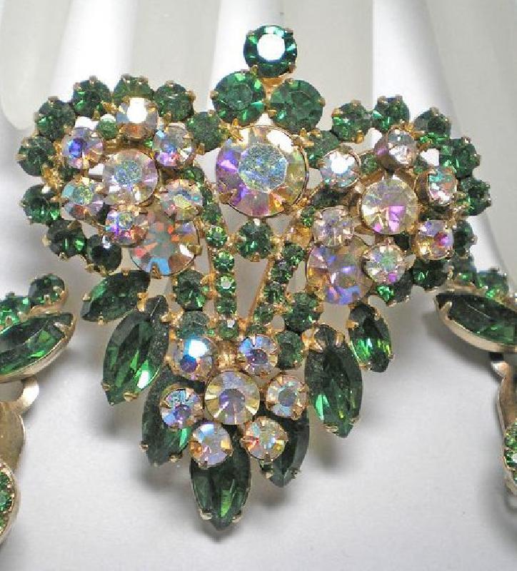 Front view of Green Navettes Brooch