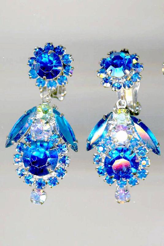 Front view of Blue Navettes Earrings Clip