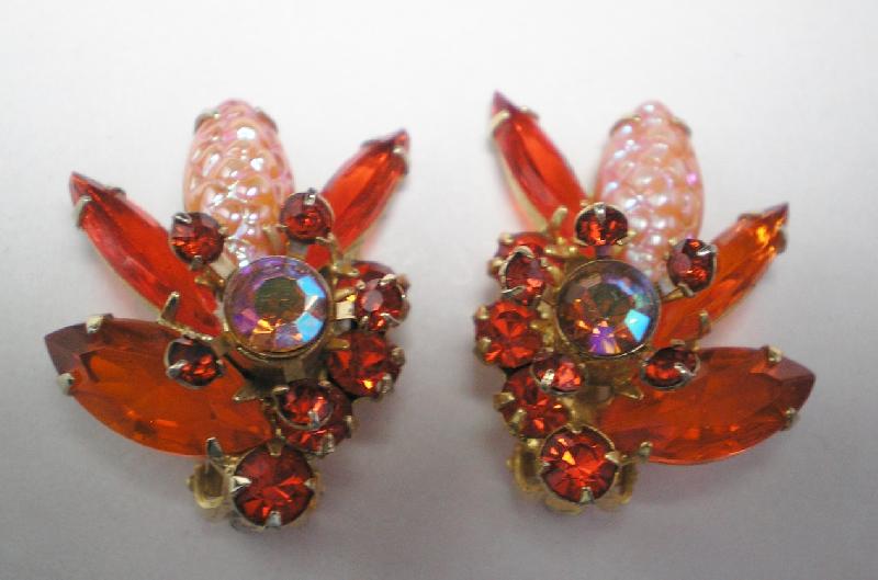 Front view of Orange Navettes Molded/Cut Earrings Clip