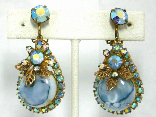 Front view of Blue Cabochons Spotted Earrings Clip