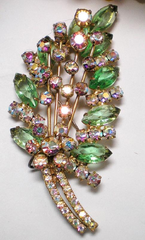 Front view of Green Navettes Brooch