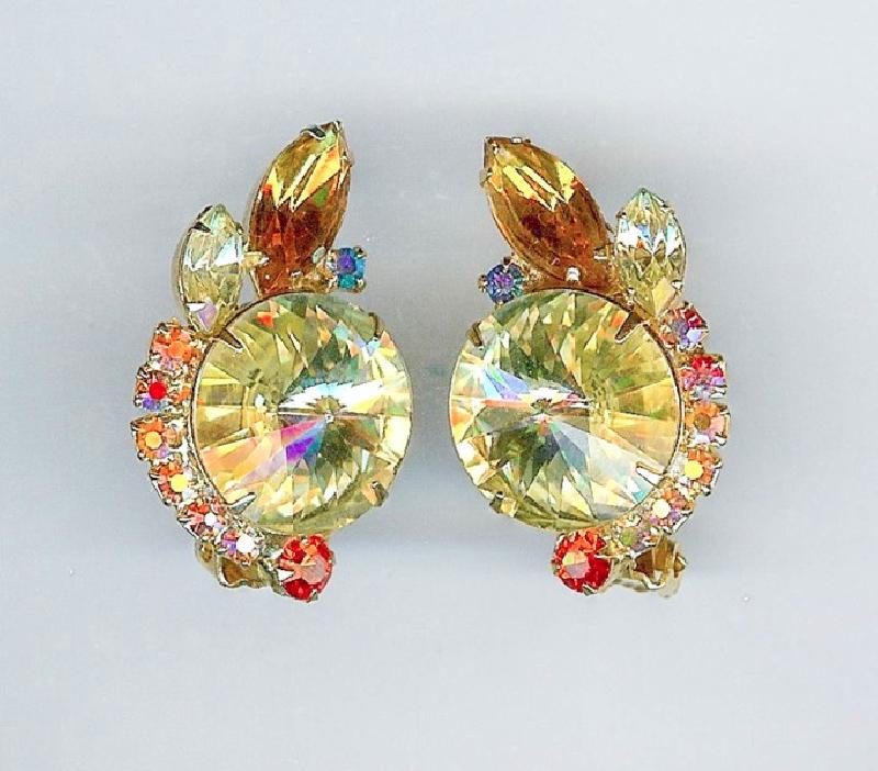 Front view of Yellow Navettes Rivoli/Margarita Earrings Clip