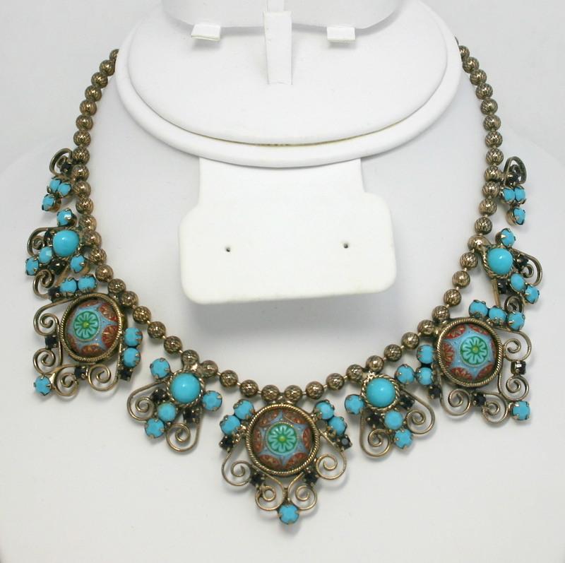 Front view of Turquoise Cabochons Molded/Cut Necklace
