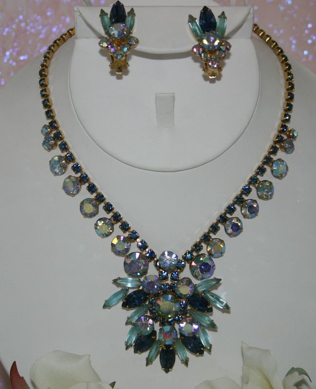 Front view of Blue Navettes Necklace