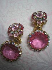 Pink Framed Disks Earrings Clip