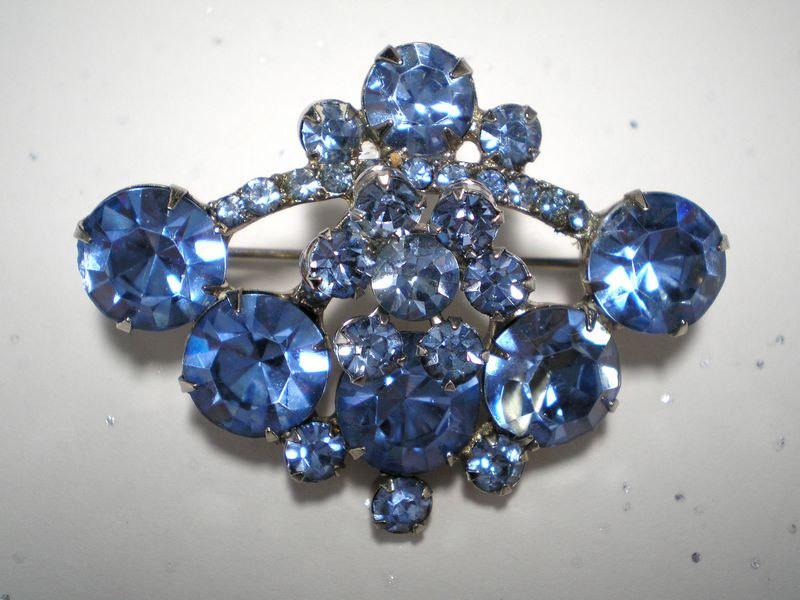 Front view of Blue Chatons Only Brooch