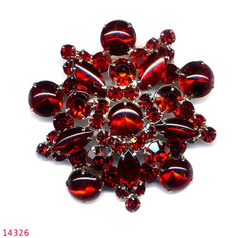 Front view of Red Cabochons Brooch
