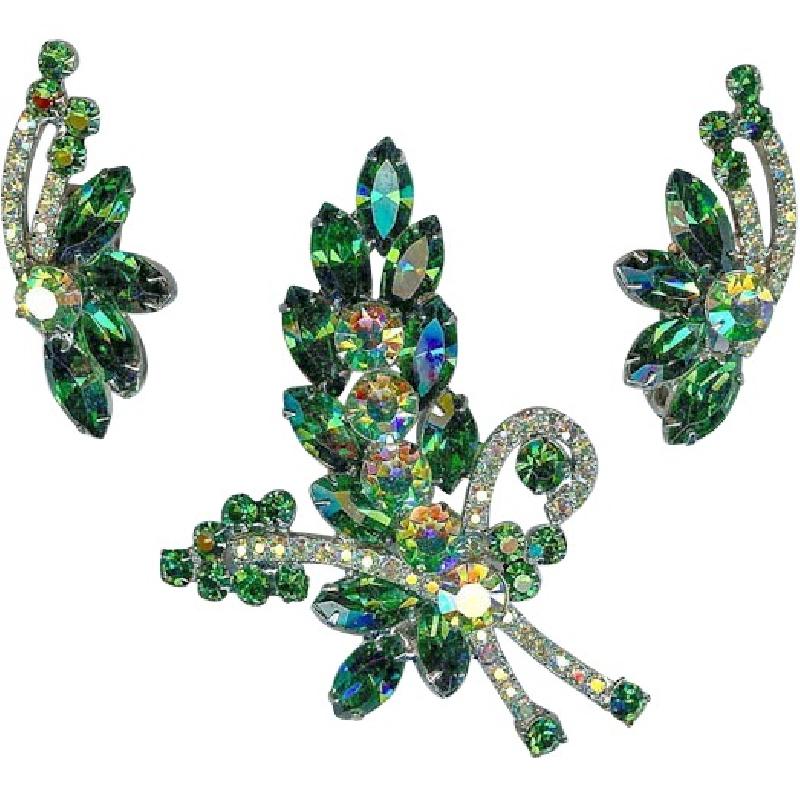 Front view of Green Navettes Brooch