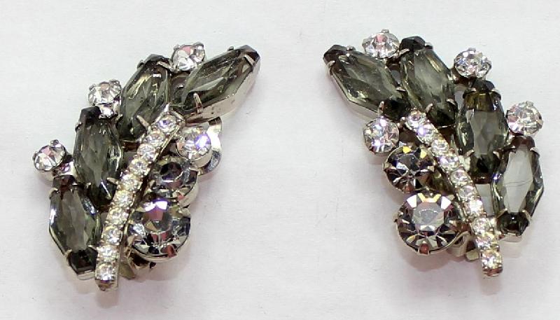 Front view of Gray (black Diamond) Hexagon Earrings Clip