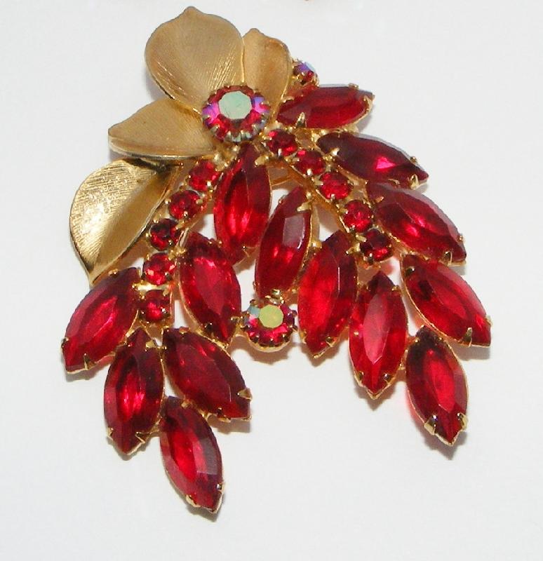 Front view of Red Navettes Brooch