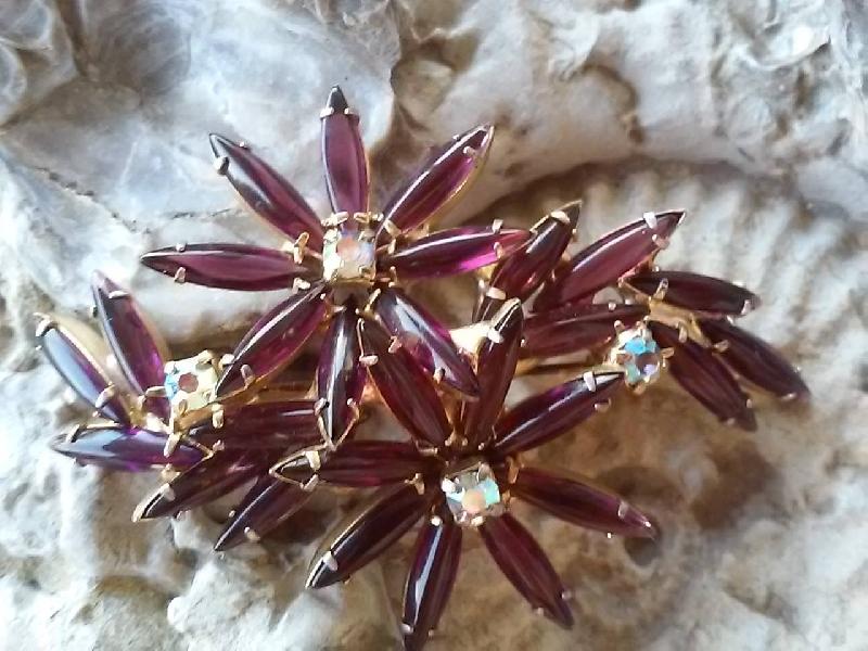 Front view of Purple (cardinal) Cabochons Brooch