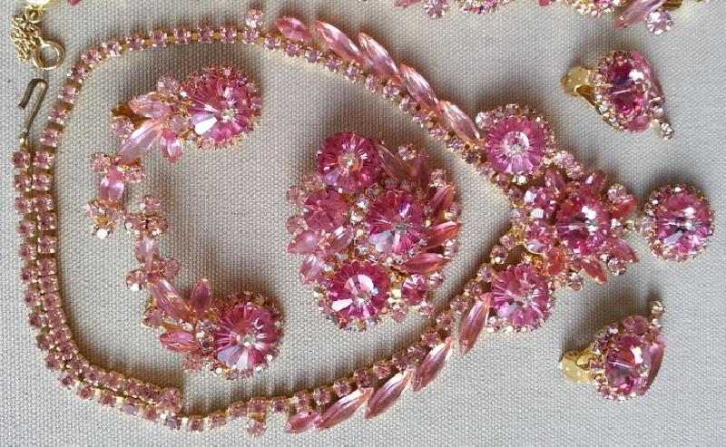 Front view of Pink Navettes Rivoli/Margarita Necklace
