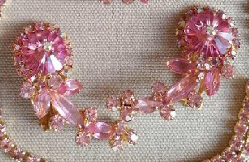 Front view of Pink Navettes Rivoli/Margarita Earrings Clip