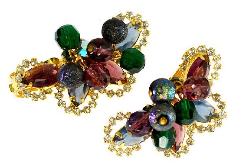 Front view of Multiple Colors Navettes Earrings Clip