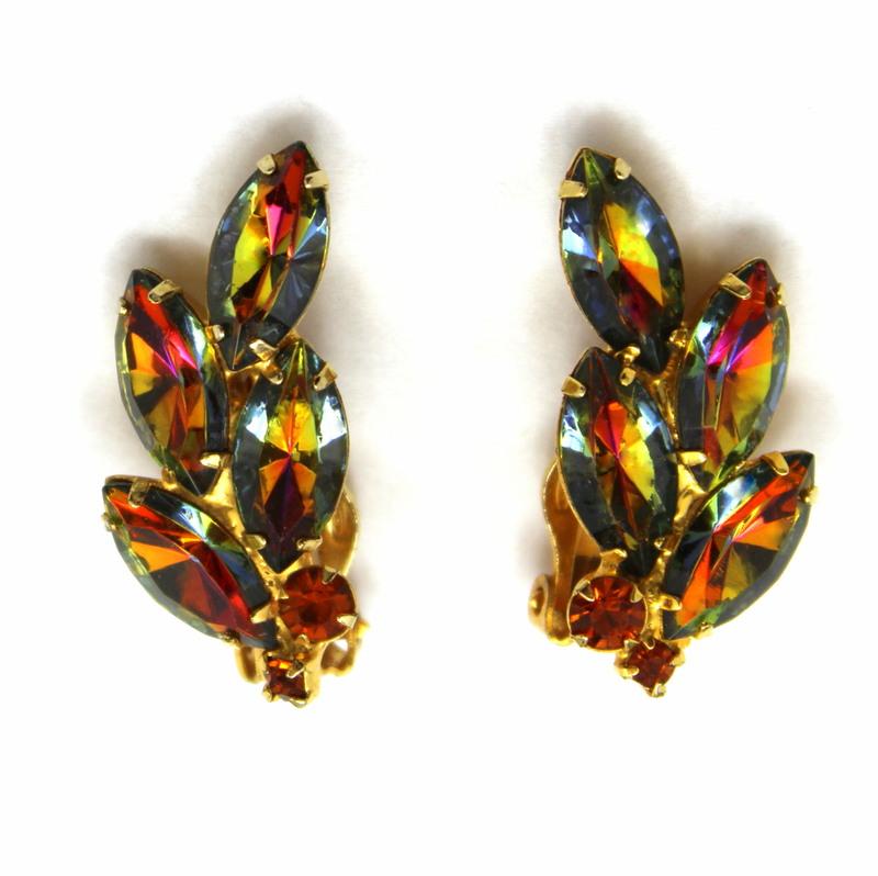 Front view of Multiple Colors Navettes Multi-Color/Shaded Earrings Clip