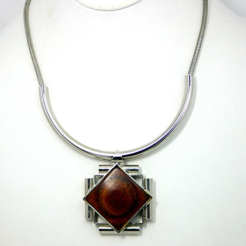 Front view of Square Wood Necklace
