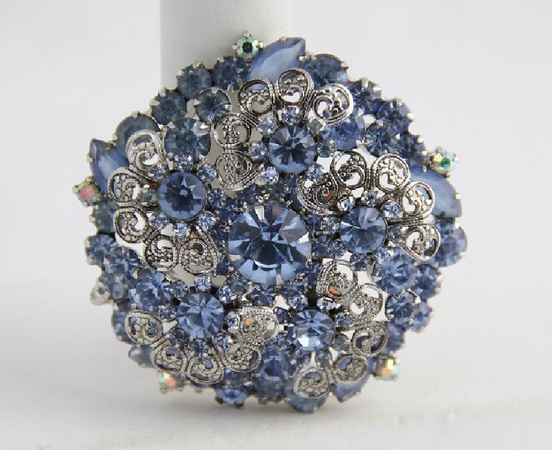 Front view of Blue Navettes Frosted Brooch