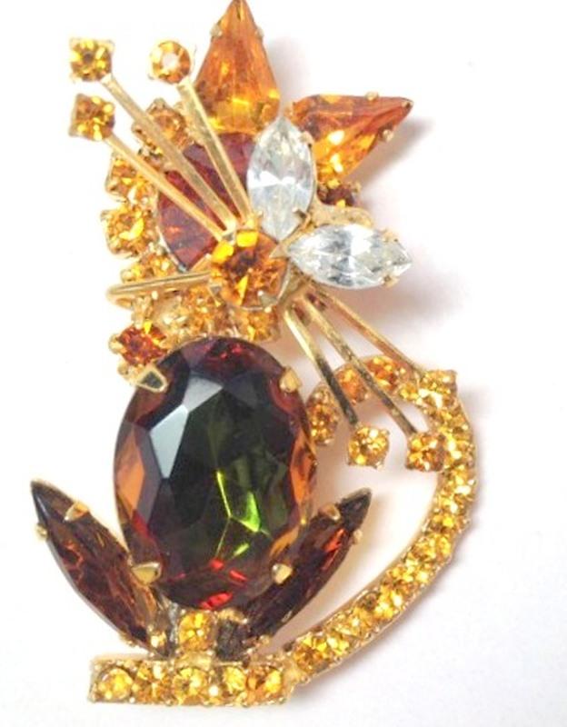 Front view of Topaz Oval Multi-Color/Shaded Brooch