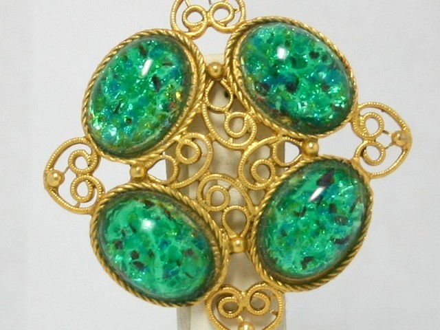 Front view of Green Cabochons Spotted Brooch