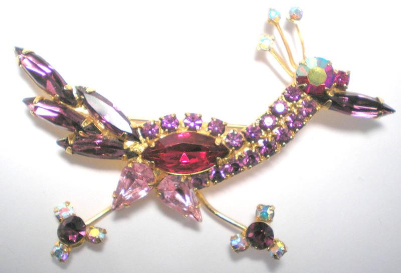 Front view of Purple (cardinal) Navettes Brooch
