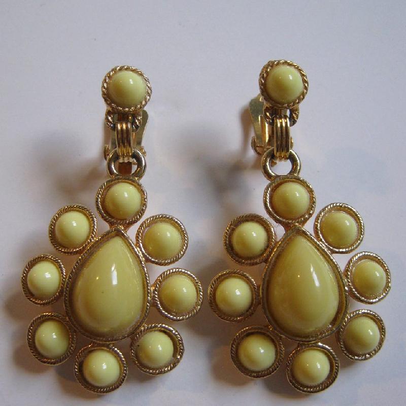 Front view of Yellow Cabochons Plastic Earrings Clip