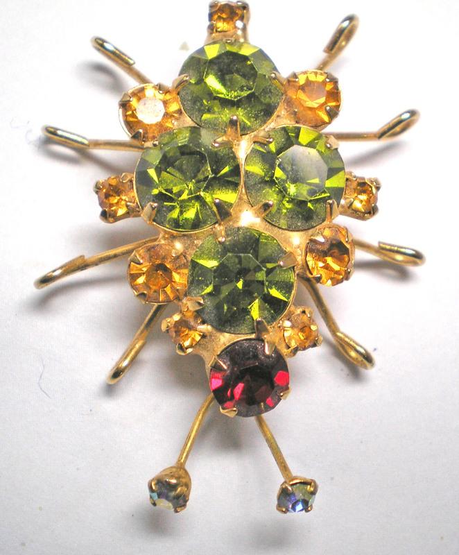 Front view of Green Chatons Only Brooch