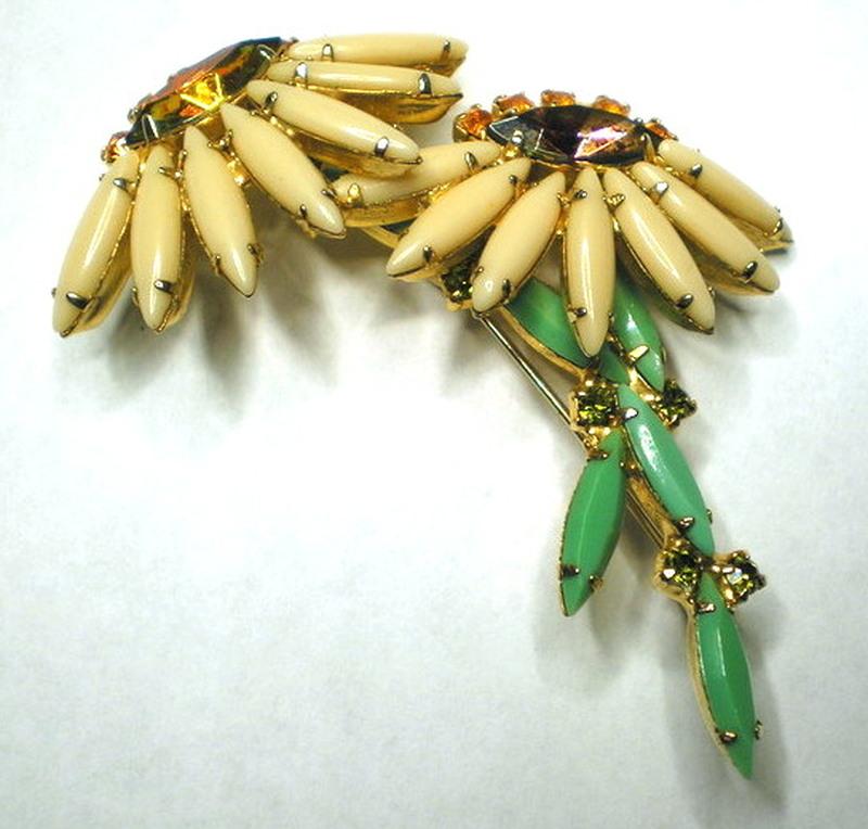 Front view of Yellow Navettes Multi-Color/Shaded Brooch