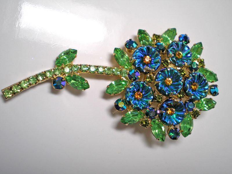 Front view of Green Navettes Molded/Cut Brooch