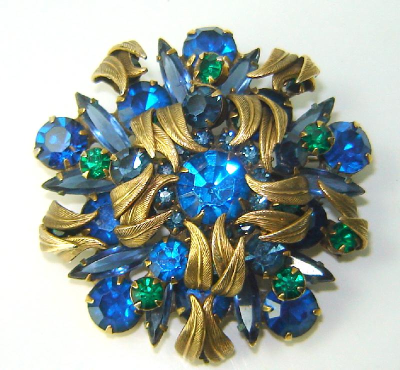 Front view of Blue Navettes Brooch