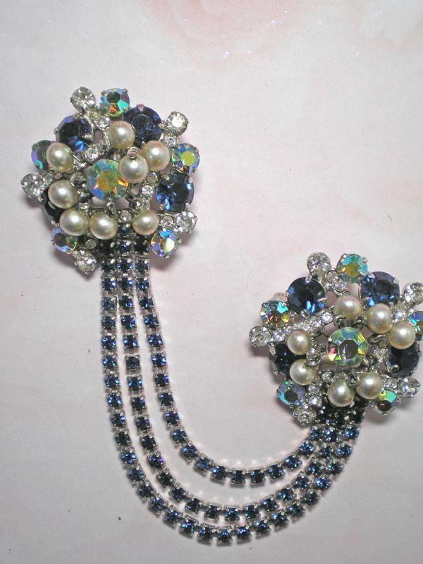 Front view of Blue Chatons Only Brooch