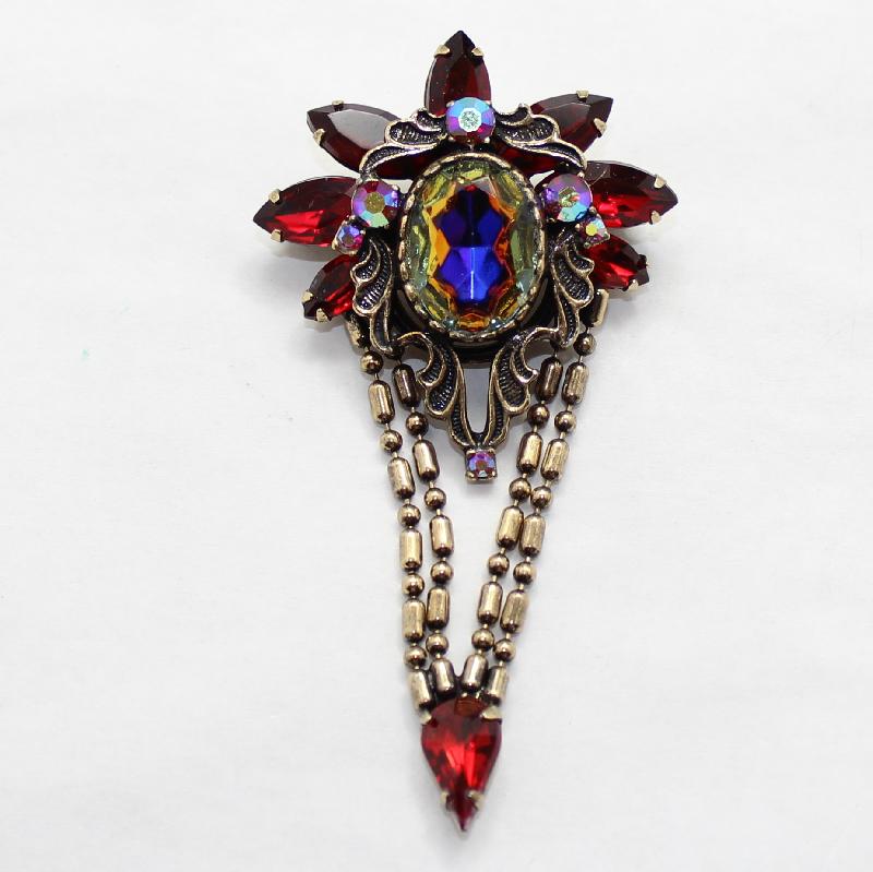 Front view of Red Navettes Multi-Color/Shaded Brooch