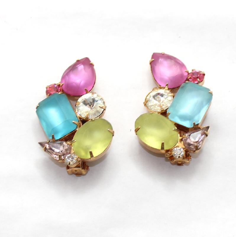 Front view of Pastel Emerald Cut Frosted Earrings Clip