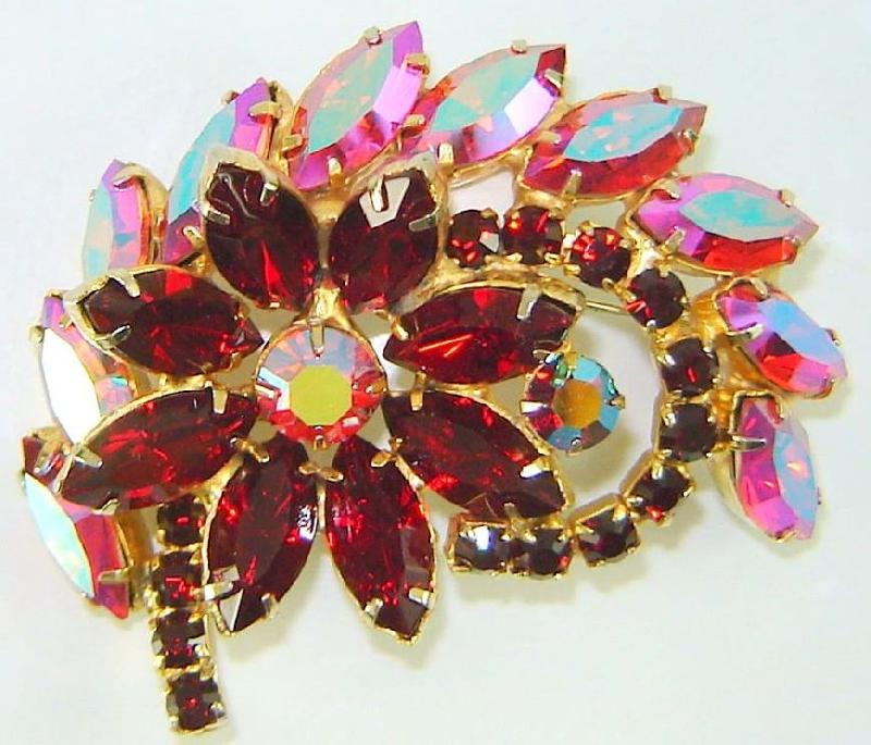 Front view of Red Navettes Brooch
