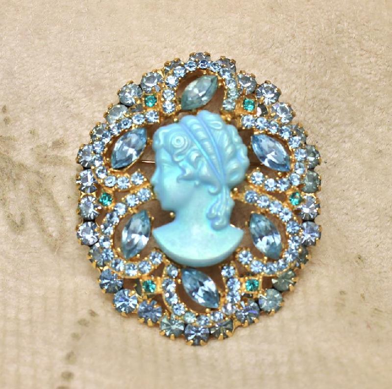 Front view of Blue Navettes Molded/Cut Brooch