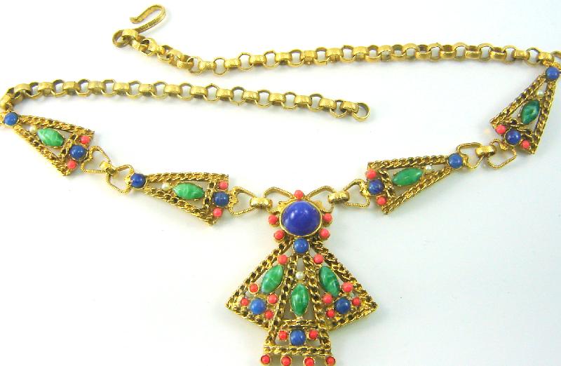 Front view of Multiple Colors Cabochons Plastic Necklace