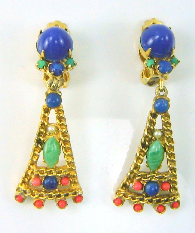 Front view of Multiple Colors Cabochons Plastic Earrings Clip
