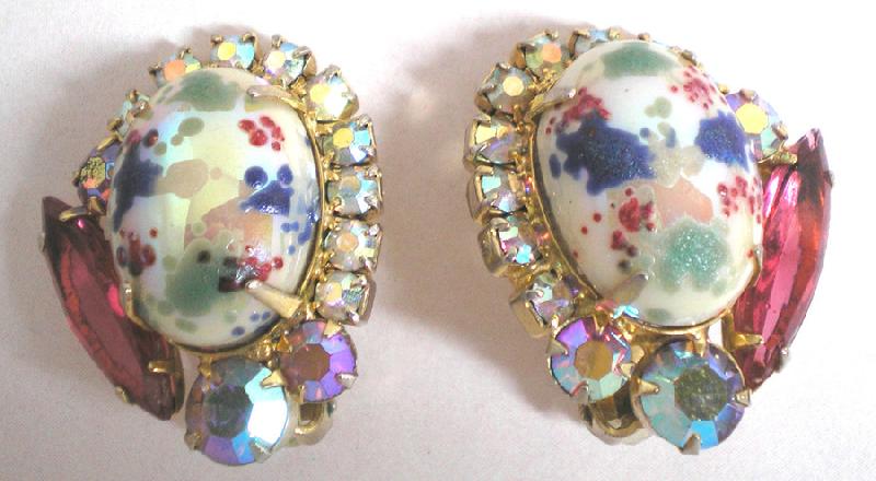 Front view of Multiple Colors Cabochons Painted (hand/Transfer) Earrings Clip