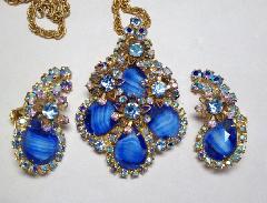 Blue Pear Striped Earrings Clip
