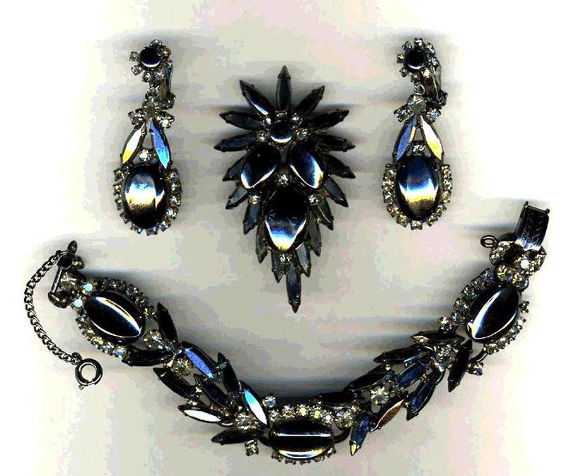 Front view of Black (jet) Oval Molded/Cut Brooch