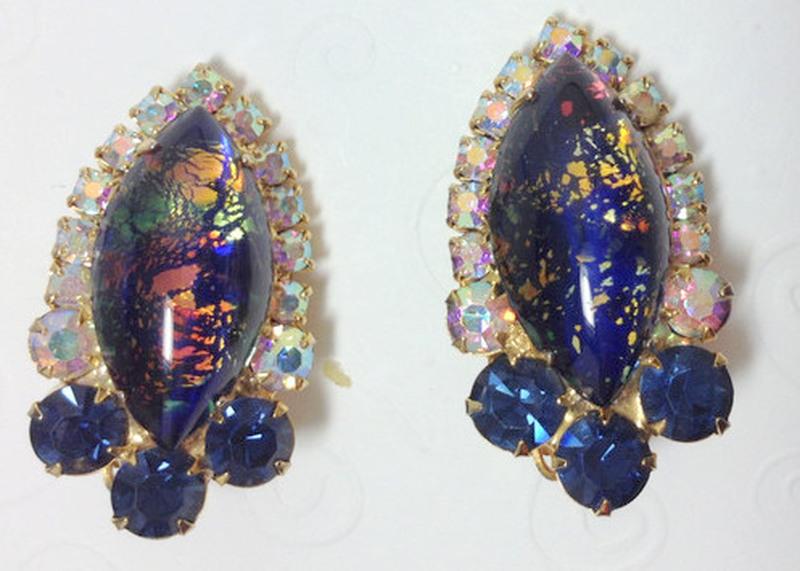 Front view of Blue Navettes Multi-Color/Shaded Earrings Clip